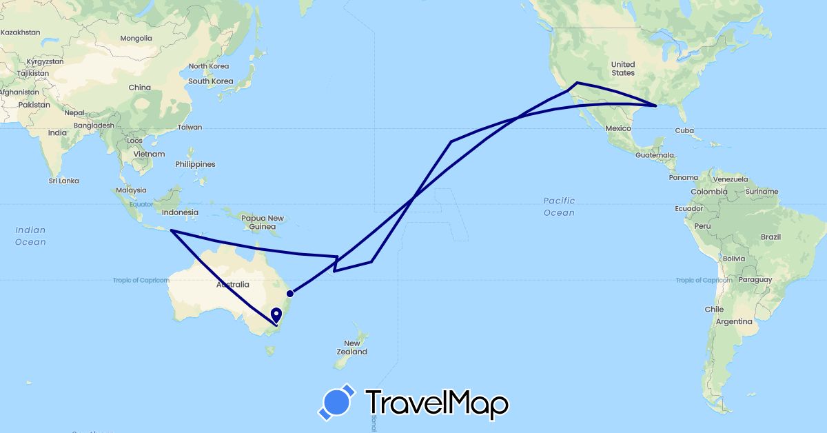 TravelMap itinerary: driving in Australia, Fiji, France, Indonesia, United States, Vanuatu (Asia, Europe, North America, Oceania)